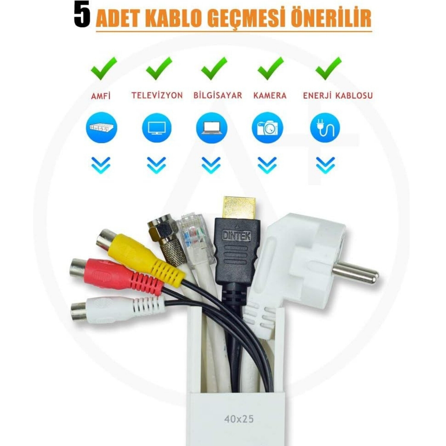 40×25 mm Beyaz Kablo Kanalı (Yapışkan Bantlı)